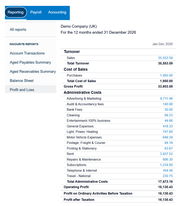 Xero P&L