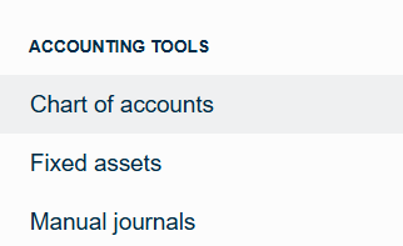Screenshot of Xero Chart of Accounts