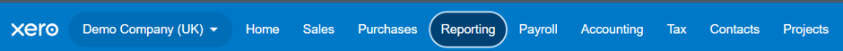 Xero ribbon bar with Reporting selected