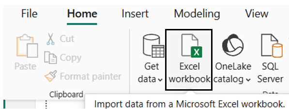 Power BI Ribbon - select Excel Workbook