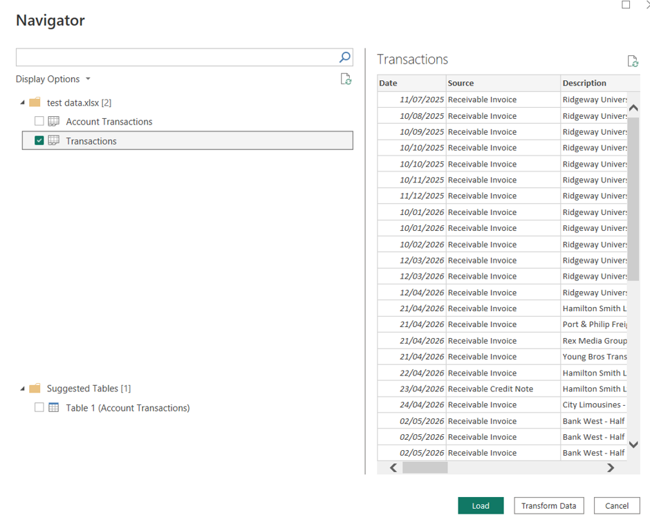 Transactions load into Power BI