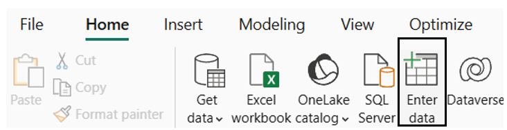 Power BI Ribbon, Enter data