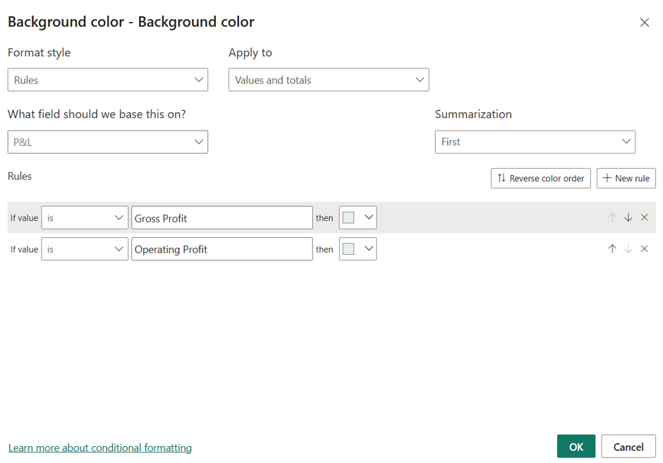 Conditional formatting rules