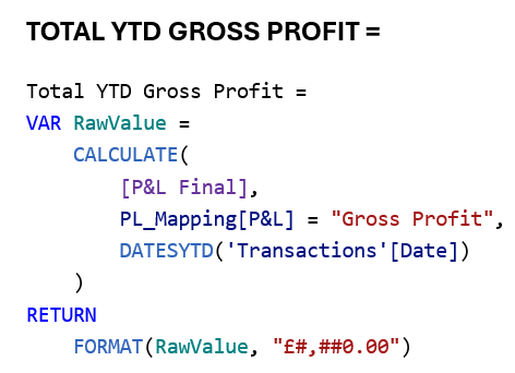 Total YTD Gross Profit DAX Measure