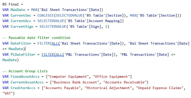 Screenshot of the first part of the DAX