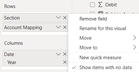 Show items with no data selected